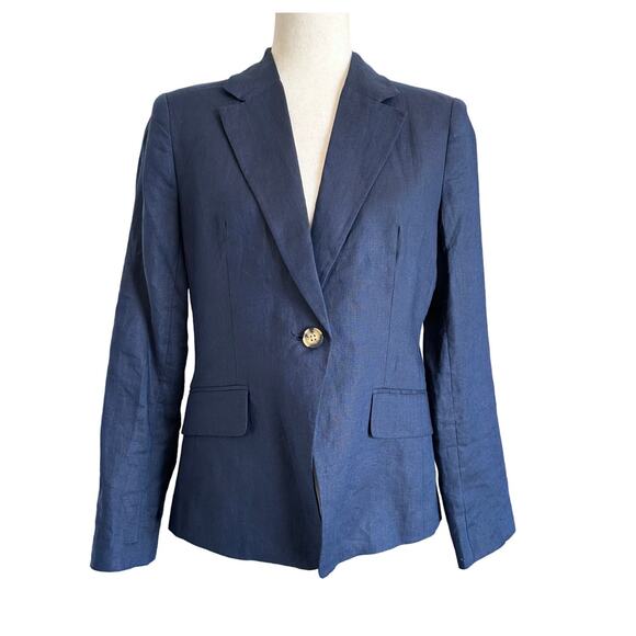 Quince Linen Blazer Womens Small Navy Blue 100% European Linen Structured - Picture 2 of 11